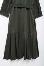 Women's Belted Pleated Long-Sleeve Shirt Maxi Dress