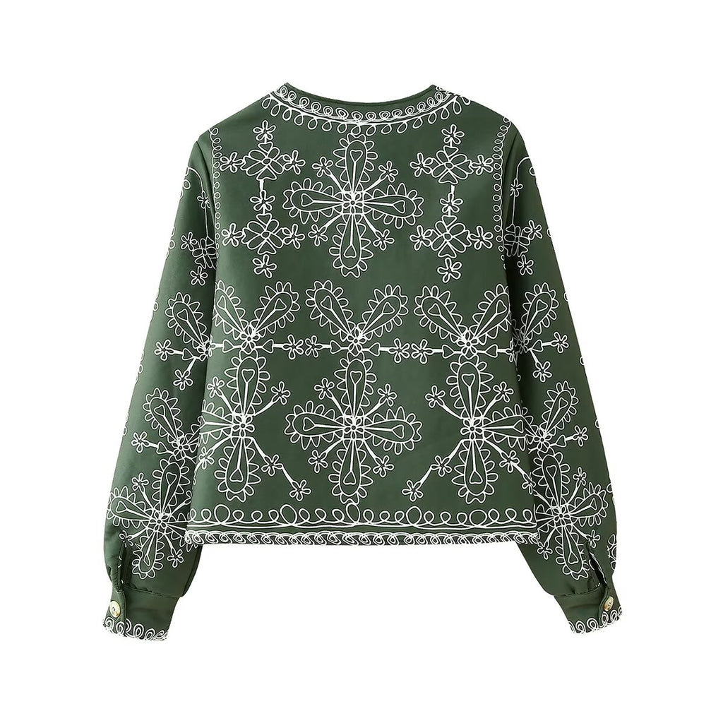 Women's Printed Cotton Padded Jacket Coat Printed Stomach Blanket Set