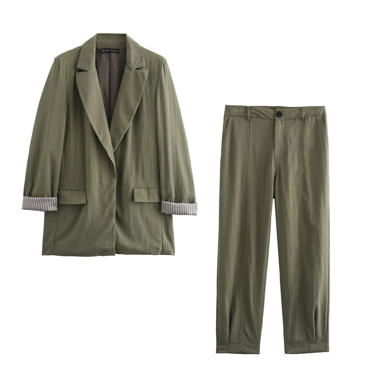 Autumn Roll Up Sleeve Casual Blazer Pleated Effect Bloomers Set