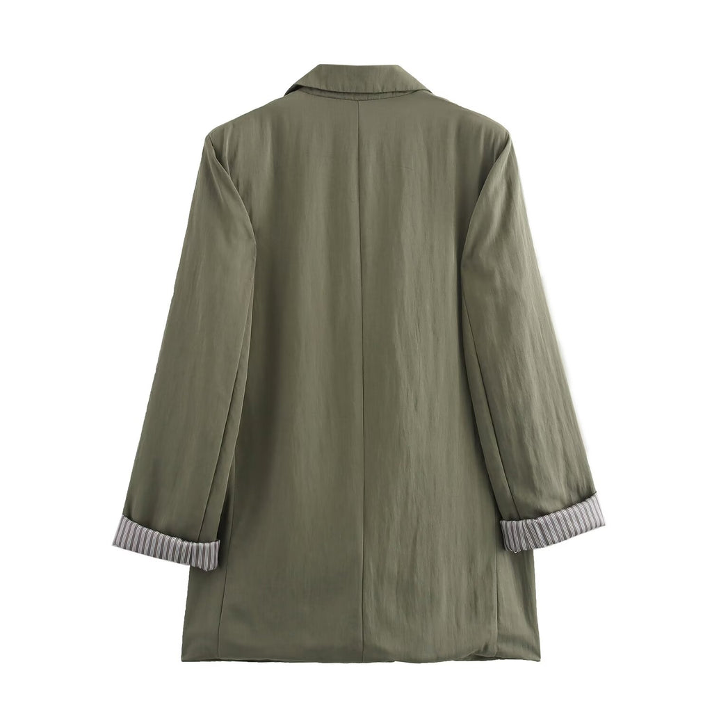 Autumn Roll Up Sleeve Casual Blazer Pleated Effect Bloomers Set