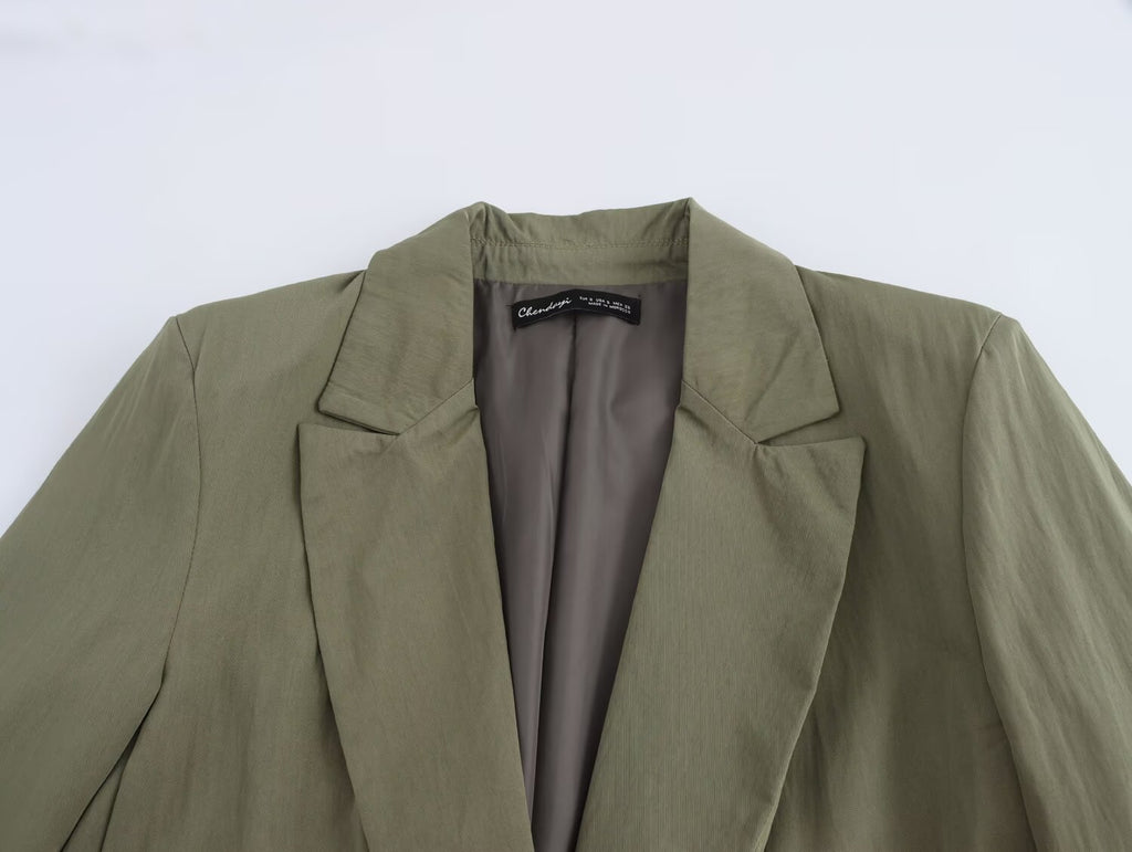 Autumn Roll Up Sleeve Casual Blazer Pleated Effect Bloomers Set