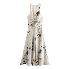's Autumn French Pleated Print Sleeveless Dress
