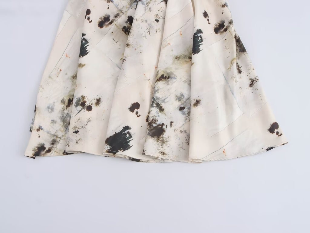 's Autumn French Pleated Print Sleeveless Dress
