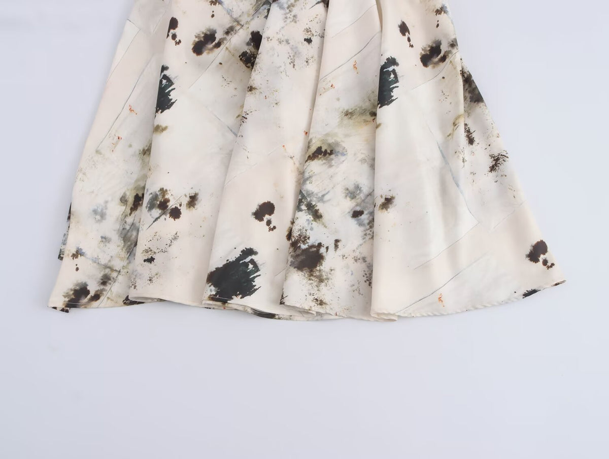 's Autumn French Pleated Print Sleeveless Dress