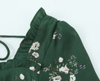Women's French Vintage Small Floral Heart Shaped Collar Wood Ear Lace Up Slim Fit Long Sleeve Shirt Autumn Slim Fit Crop Top Women