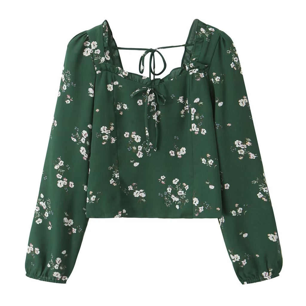 Floral print with green background