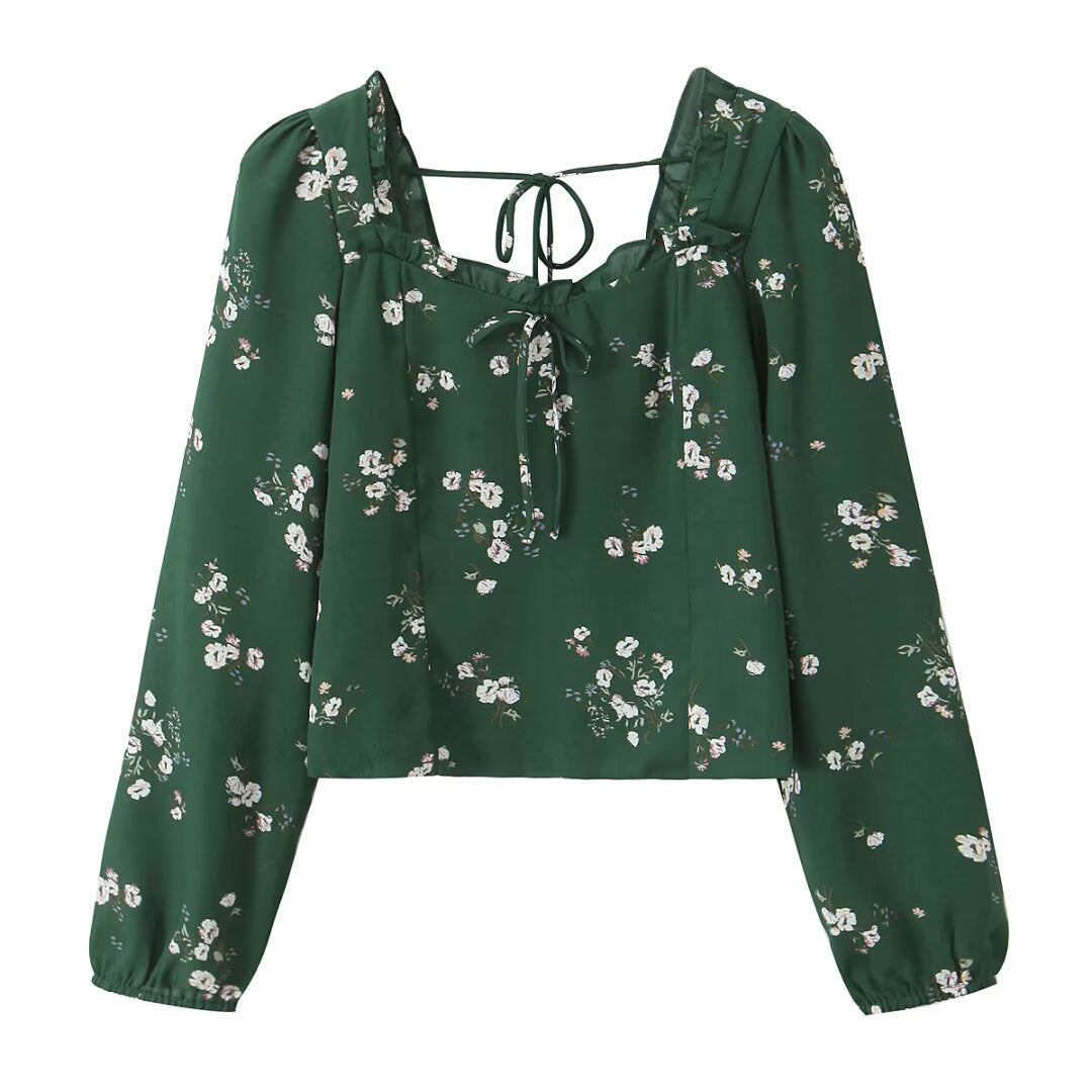 Floral print with green background