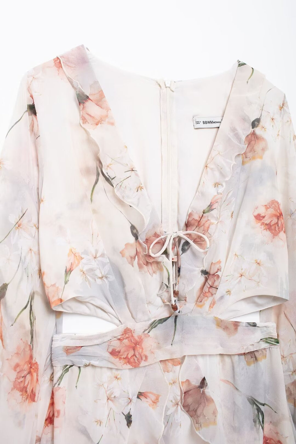 Women's Floral Cutout Ruffled Long Sleeve Maxi Dress