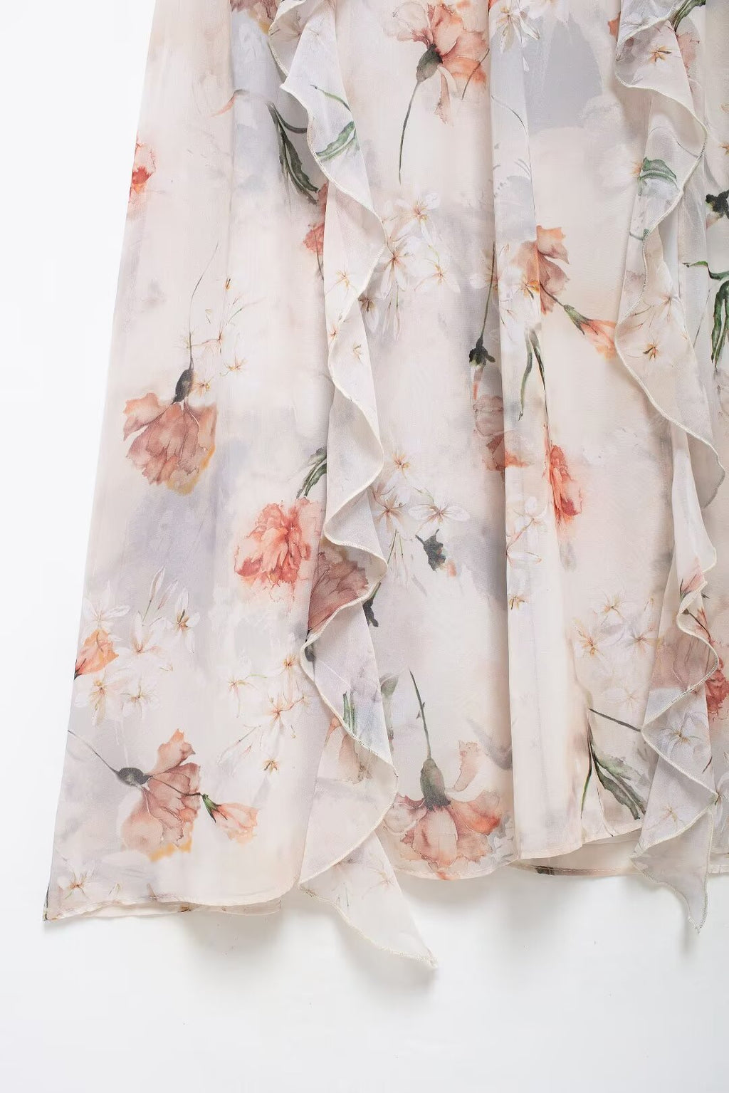 Women's Floral Cutout Ruffled Long Sleeve Maxi Dress