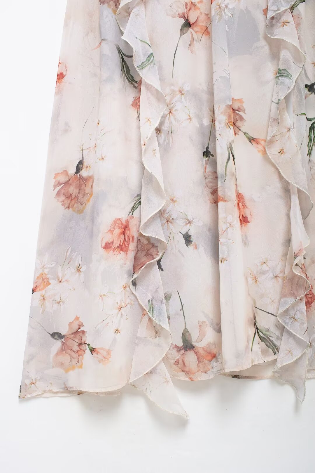 Women's Floral Cutout Ruffled Long Sleeve Maxi Dress