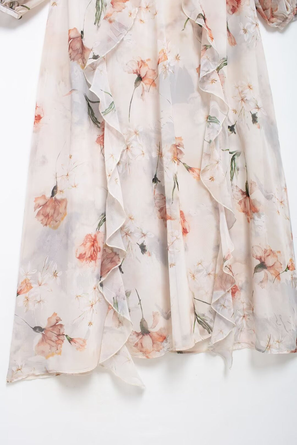 Women's Floral Cutout Ruffled Long Sleeve Maxi Dress