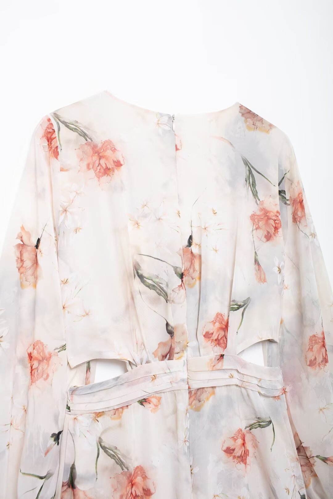 Women's Floral Cutout Ruffled Long Sleeve Maxi Dress