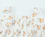 Summer French Printed Pleated Puff Sleeve Dress