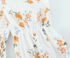 Summer French Printed Pleated Puff Sleeve Dress