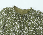 Polka-Dot Print Lace-Up Wooden Ear Collar Ruffled Long-Sleeve Dress