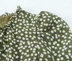 Polka-Dot Print Lace-Up Wooden Ear Collar Ruffled Long-Sleeve Dress
