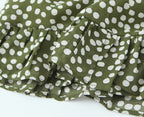 Polka-Dot Print Lace-Up Wooden Ear Collar Ruffled Long-Sleeve Dress