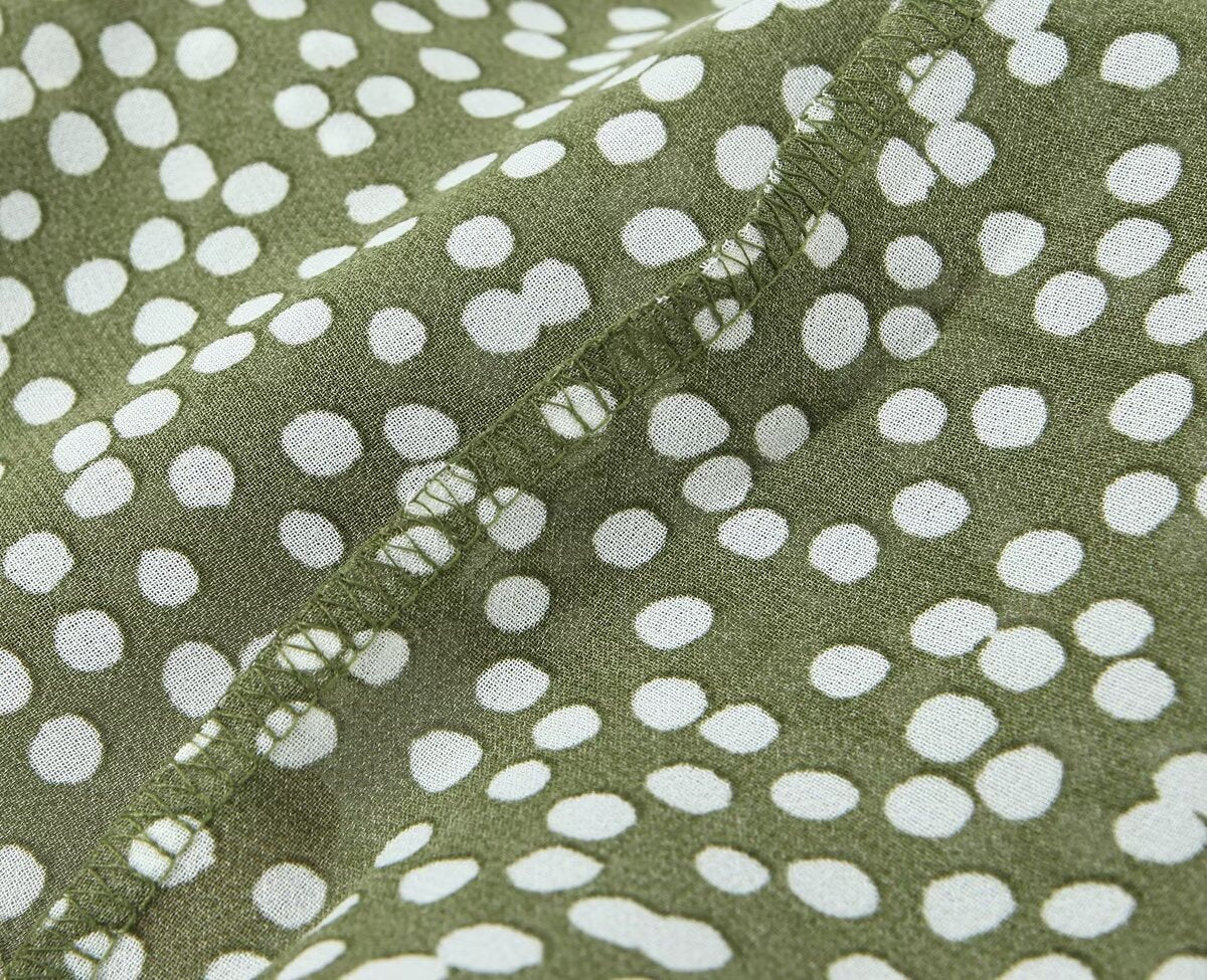 Polka-Dot Print Lace-Up Wooden Ear Collar Ruffled Long-Sleeve Dress