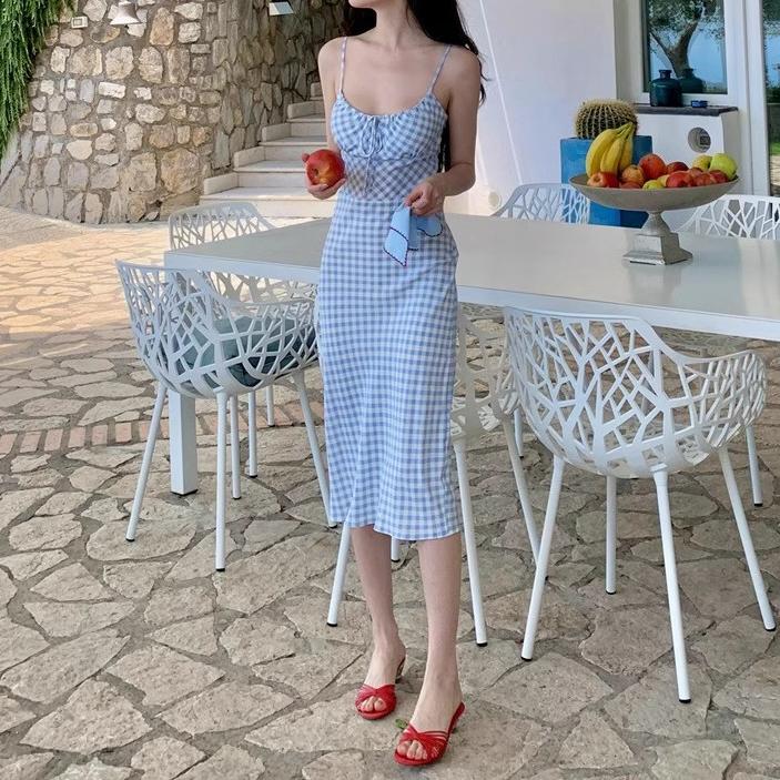 Plaid Lace-Up Midi Dress