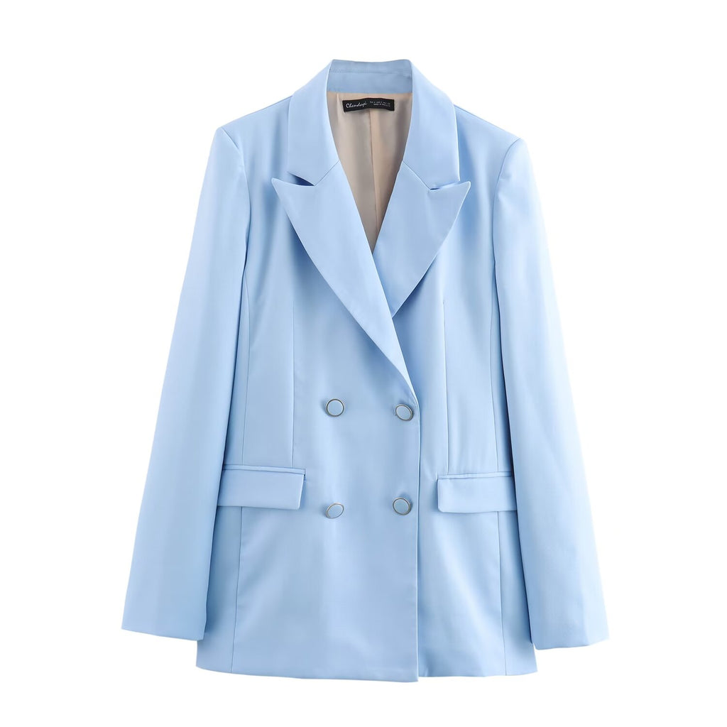 Wind Belt Padded Shoulder Blazer Casual Pants Set