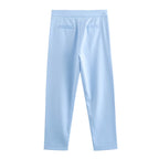 Wind Belt Padded Shoulder Blazer Casual Pants Set