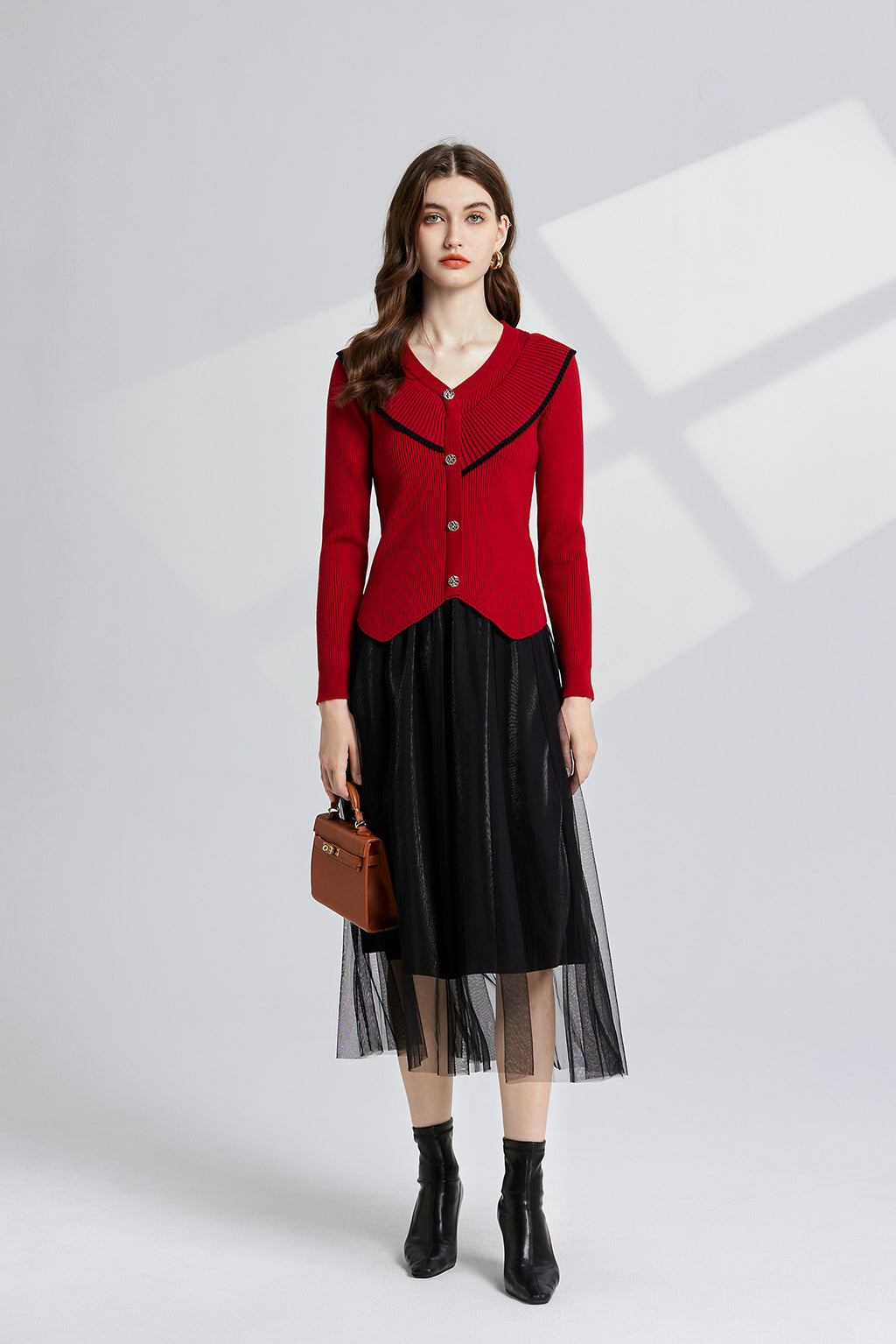 Women's 's Knit Cardigan & Mesh Skirt Set