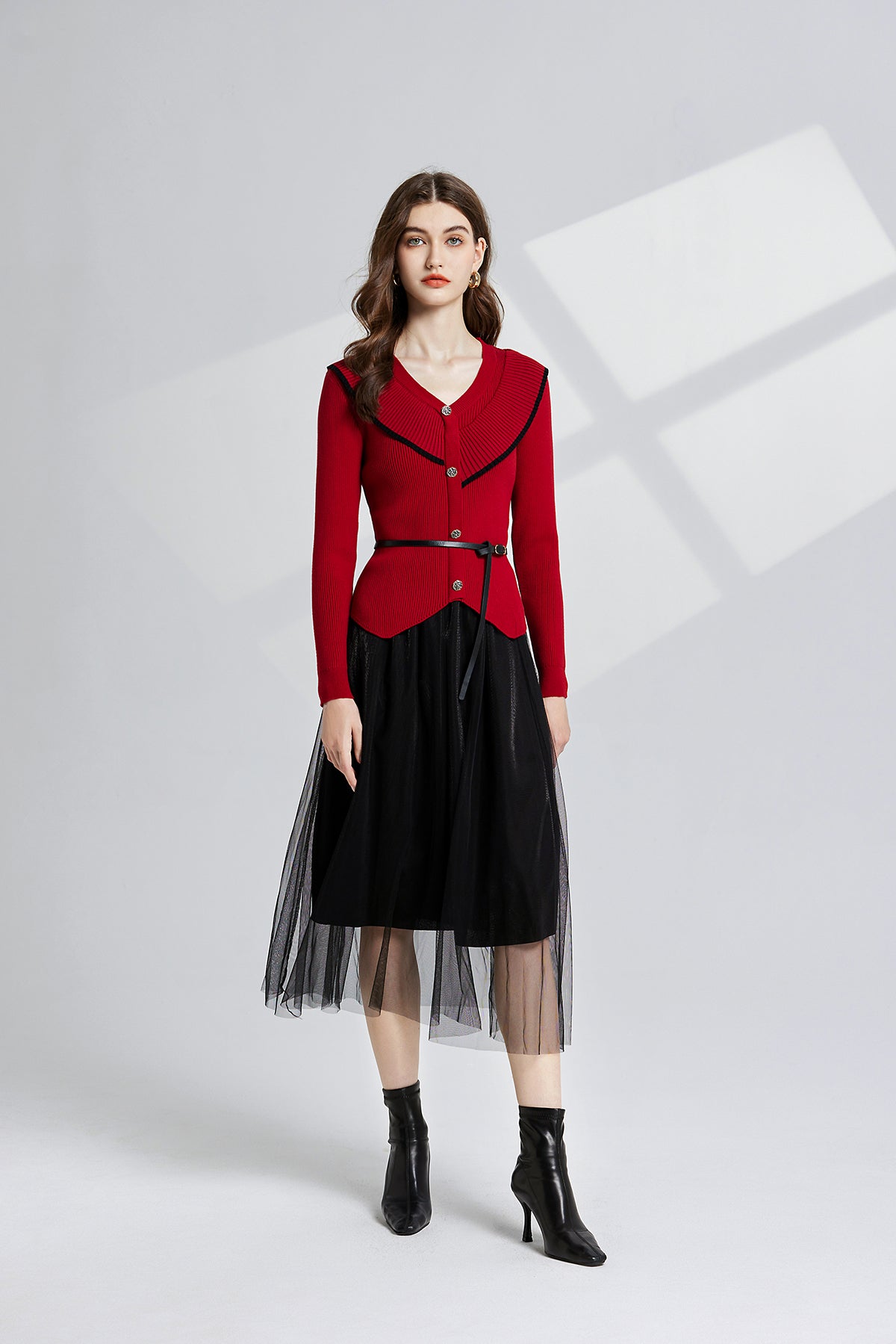 Women's Knit Cardigan & Mesh Skirt Set