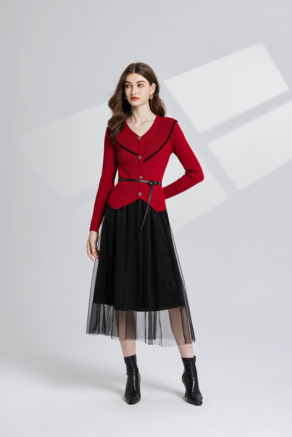 Women's 's Knit Cardigan & Mesh Skirt Set
