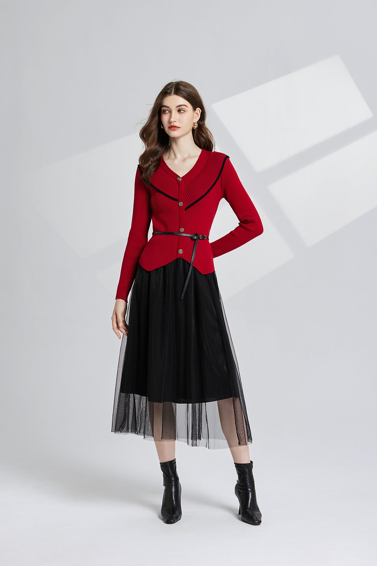 Women's Knit Cardigan & Mesh Skirt Set