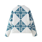 Retro Printed Loose Stand Collar Long-Sleeve Cotton Coat Jacket High-Waisted Shorts Set