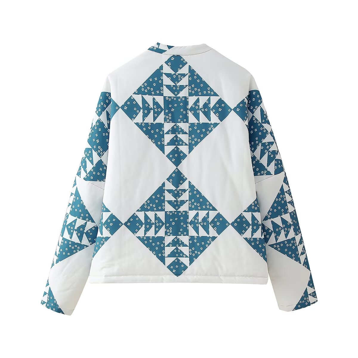 Retro Printed Loose Stand Collar Long-Sleeve Cotton Coat Jacket High-Waisted Shorts Set