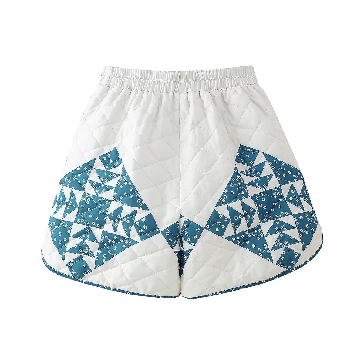 Retro Printed Loose Stand Collar Long-Sleeve Cotton Coat Jacket High-Waisted Shorts Set
