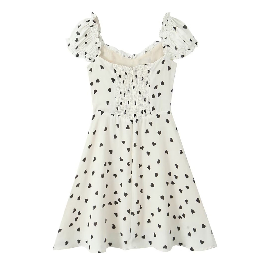 Women's Autumn French Love Lace-Up Bow Flying Sleeve Mini Dress