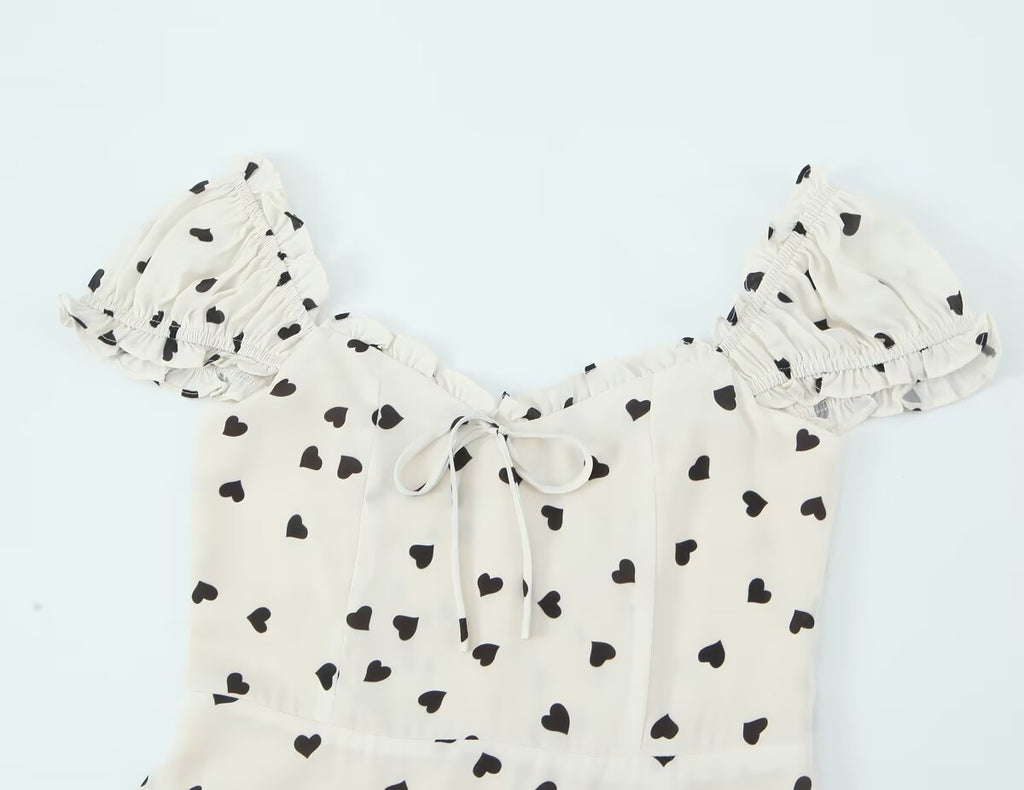 Women's Autumn French Love Lace-Up Bow Flying Sleeve Mini Dress