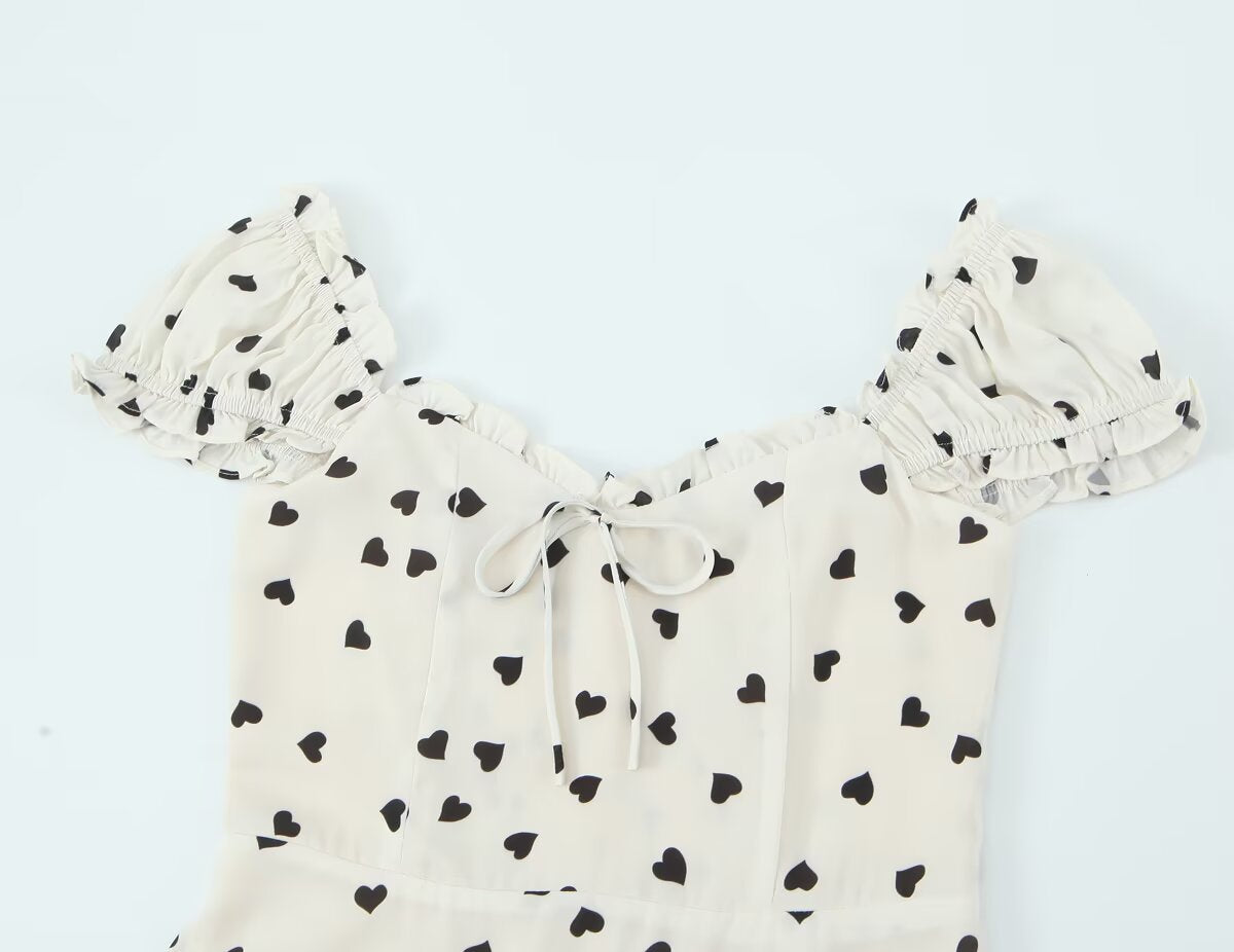 Women's Autumn French Love Lace-Up Bow Flying Sleeve Mini Dress