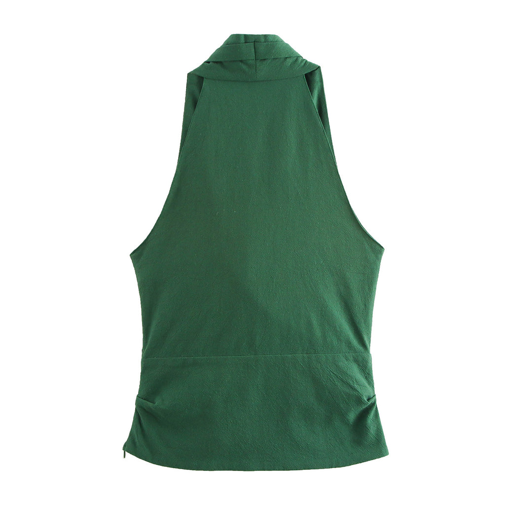 Women’s Linen Blend Ruched V Neck Vest Top