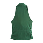 Women’s Linen Blend Ruched V Neck Vest Top