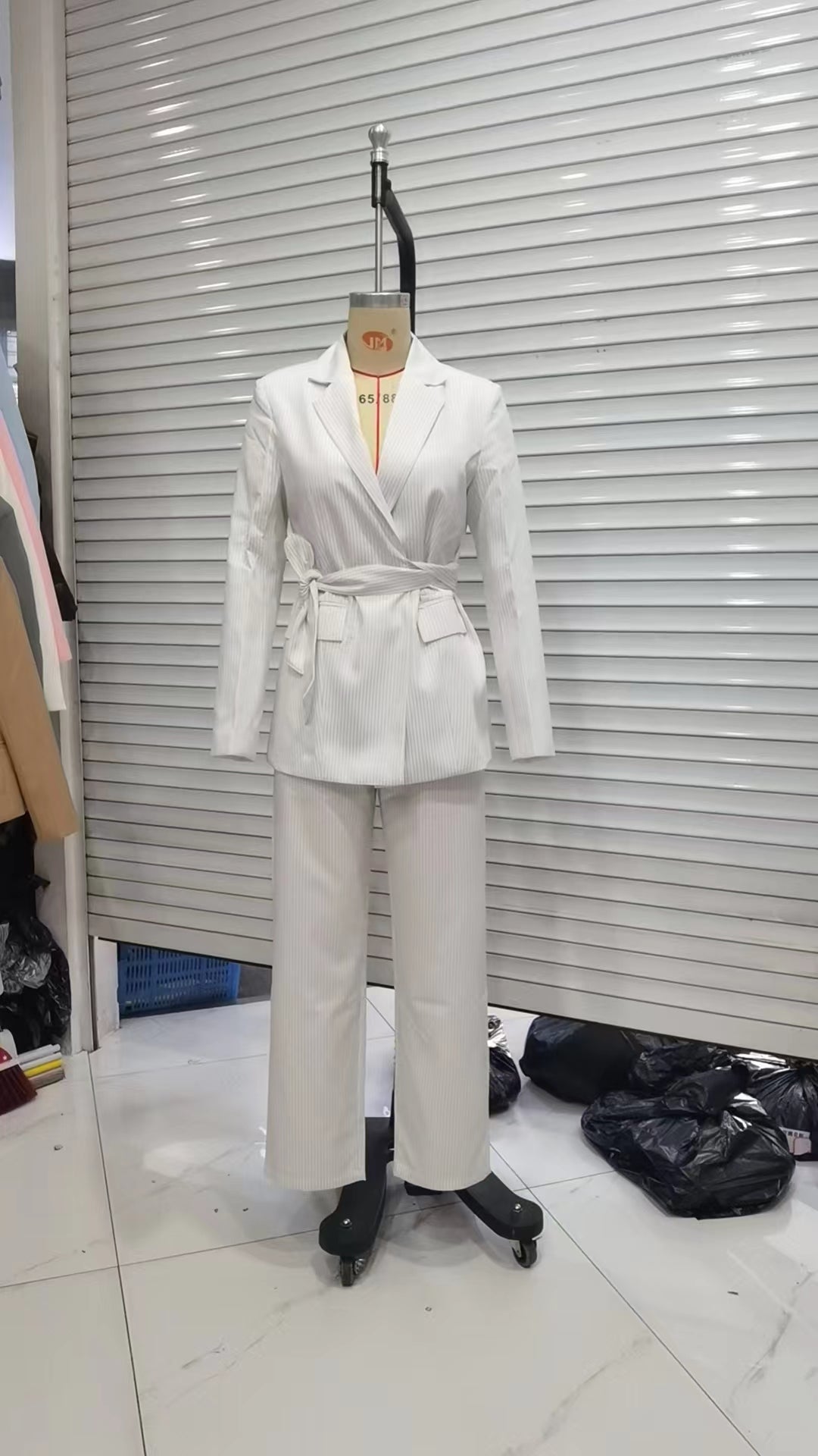 Autumn Women's Striped Business Suit Tailored Work Pant Suit