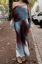 Women's Autumn Socialite Laminated Decoration Printed Silk-Satin