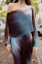 Women's Autumn Socialite Laminated Decoration Printed Silk-Satin