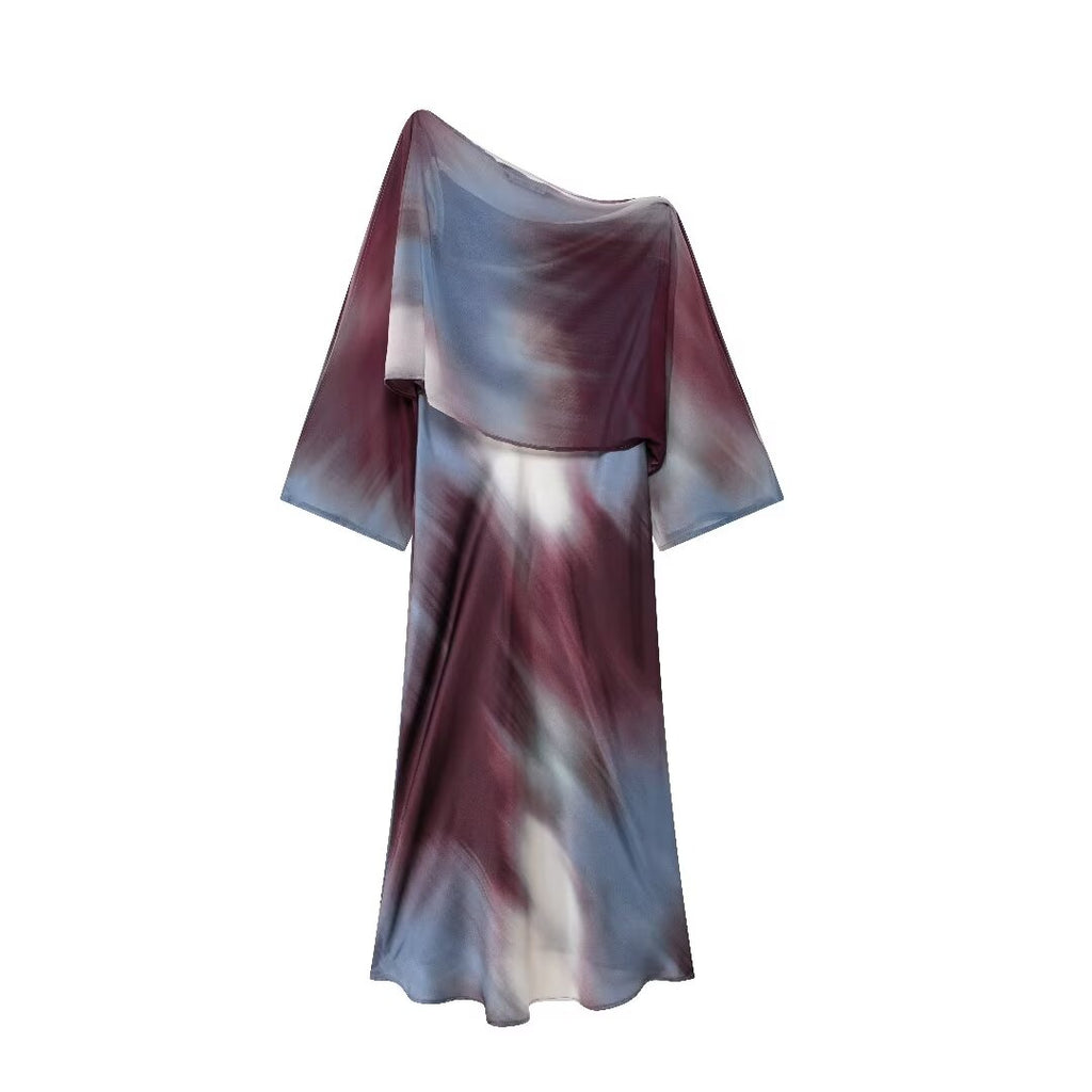 Women's Autumn Socialite Laminated Decoration Printed Silk-Satin