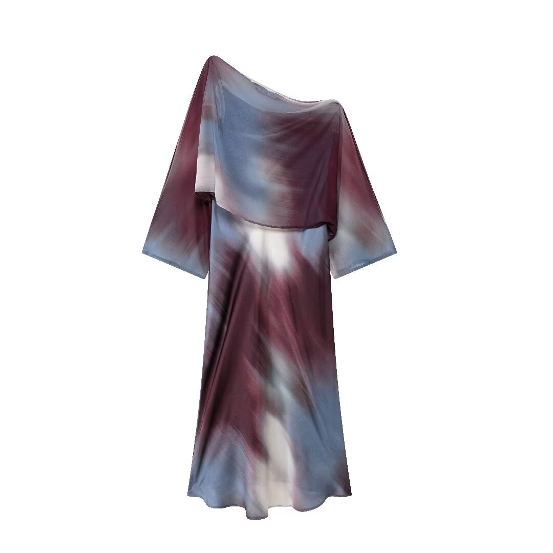 Women's Autumn Socialite Laminated Decoration Printed Silk-Satin