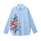 Women's Floral Print Striped Long Sleeve Shirt