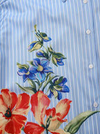 Women's Floral Print Striped Long Sleeve Shirt