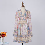 Spring Lace V-Neck Long-Sleeve Short Dress