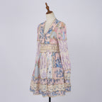 Spring Lace V-Neck Long-Sleeve Short Dress