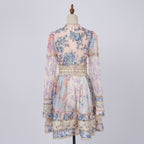 Spring Lace V-Neck Long-Sleeve Short Dress