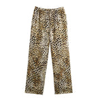 Summer Animal Pattern Printed Top Silk Satin Textured Pants Set
