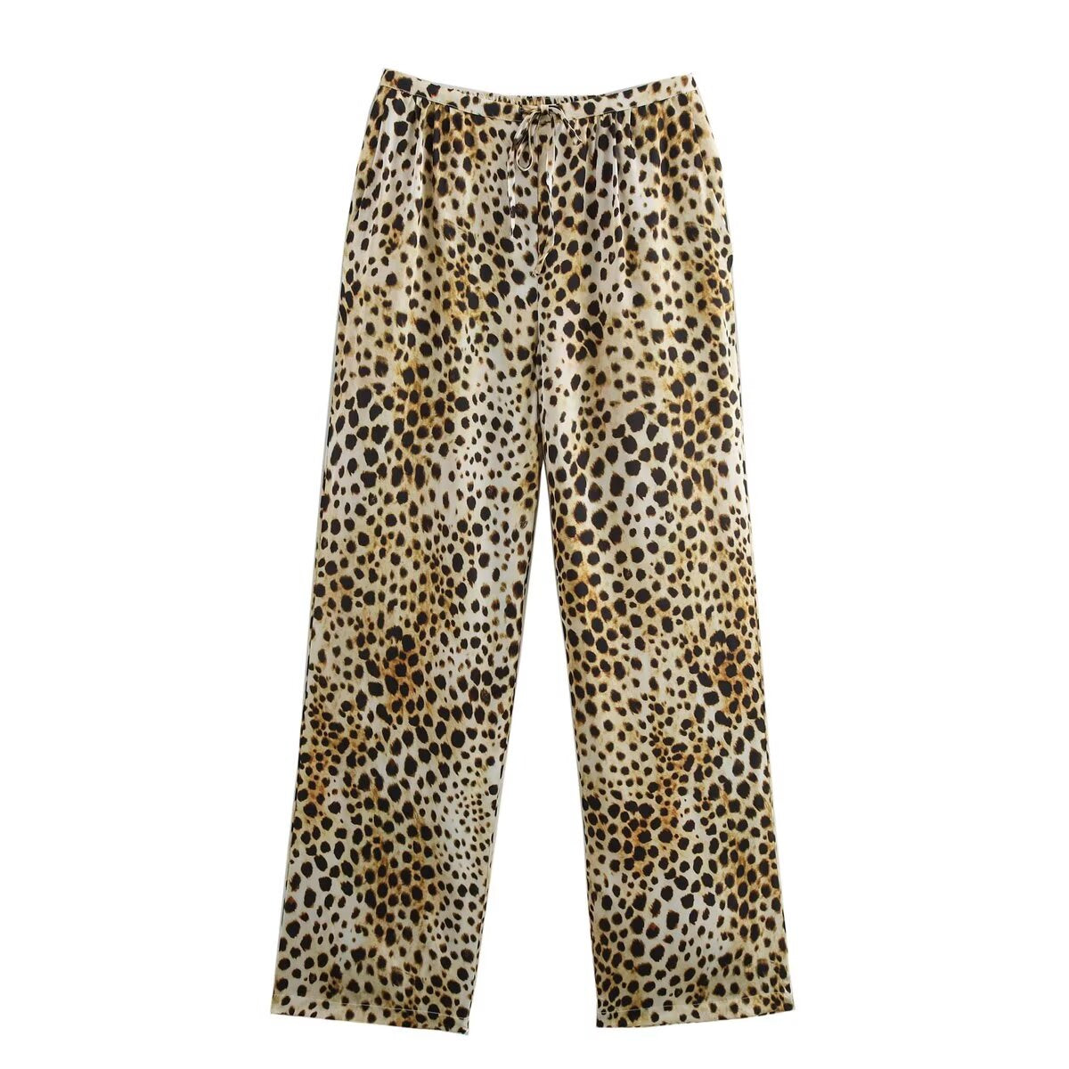 Summer Animal Pattern Printed Top Silk Satin Textured Pants Set
