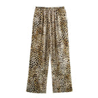 Summer Animal Pattern Printed Top Silk Satin Textured Pants Set